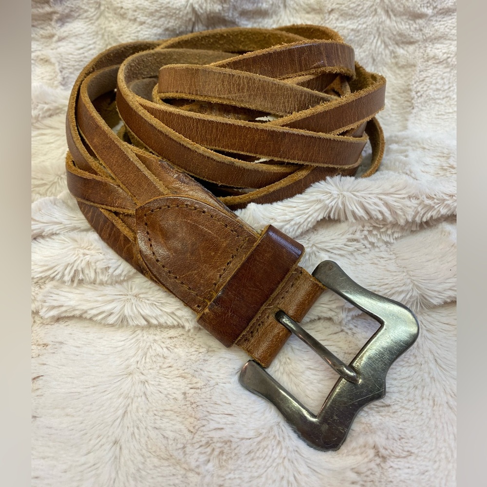 Chunky Woven Brown Braided Belt Women’s 37” Genuine Leather Boho Hippie Western